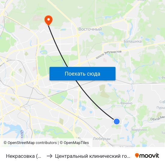 Некрасовка (Nekrasovka) to Центральный клинический госпиталь ФТС России map