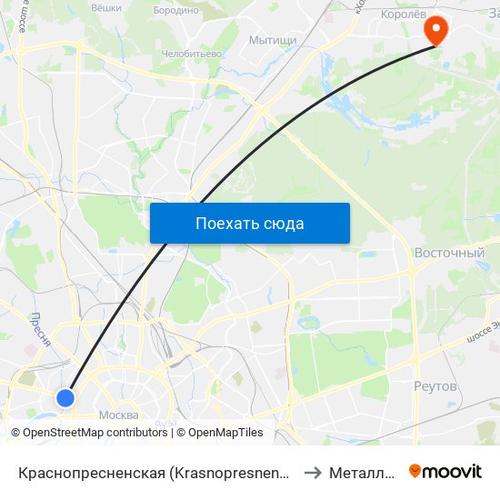 Краснопресненская (Krasnopresnenskaya) to Металлист map