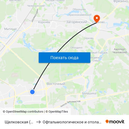 Щелковская (Schelkovskaya) to Офтальмологическое и отоларингологическое отделения map