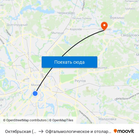 Октябрьская (Oktyabrskaya) to Офтальмологическое и отоларингологическое отделения map