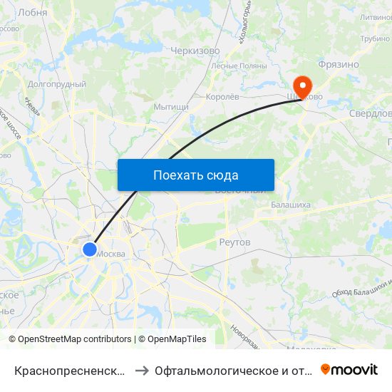 Краснопресненская (Krasnopresnenskaya) to Офтальмологическое и отоларингологическое отделения map