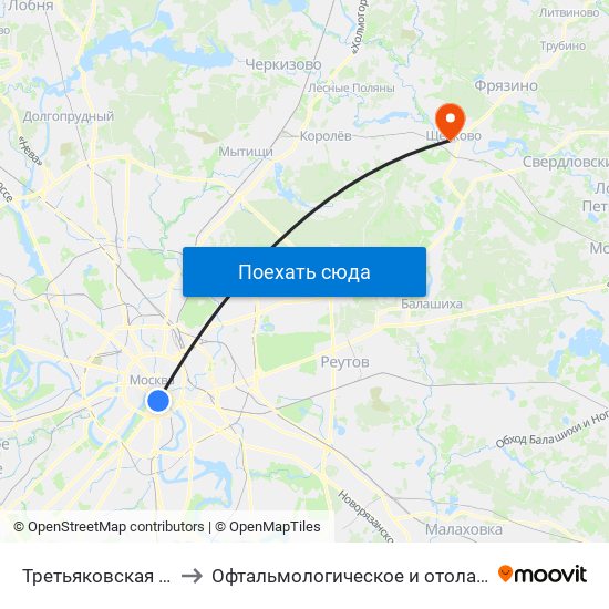 Третьяковская (Tretyakovskaya) to Офтальмологическое и отоларингологическое отделения map