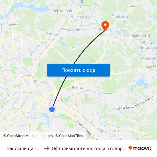 Текстильщики (Tekstilschiki) to Офтальмологическое и отоларингологическое отделения map