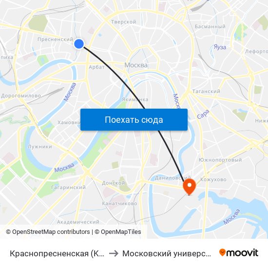 Краснопресненская (Krasnopresnenskaya) to Московский университет им. С. Ю. Витте map