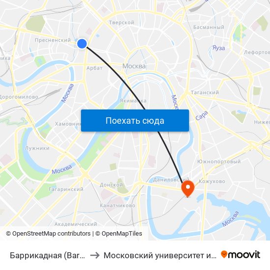Баррикадная (Barrikadnaya) to Московский университет им. С. Ю. Витте map