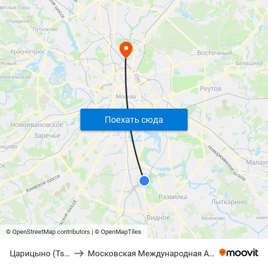 Царицыно (Tsaritsyno) to Московская Международная Академия (ММА) map