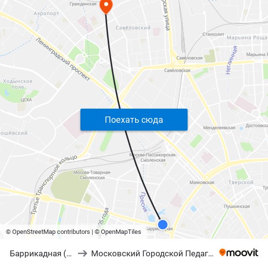 Баррикадная (Barrikadnaya) to Московский Городской Педагогический Университет map
