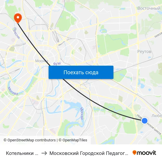 Котельники (Kotelniki) to Московский Городской Педагогический Университет map