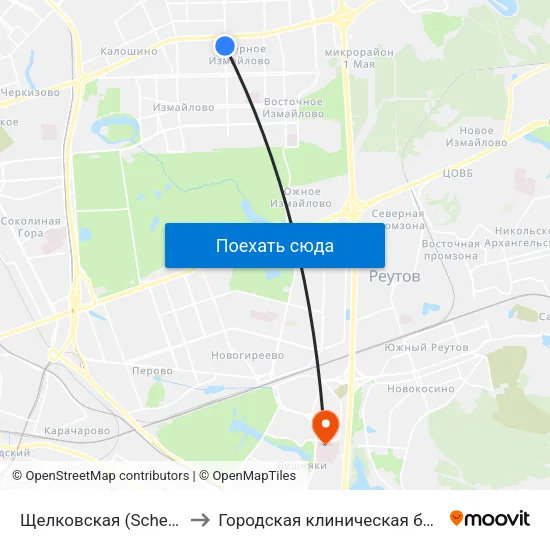 Щелковская (Schelkovskaya) to Городская клиническая больница №15 map