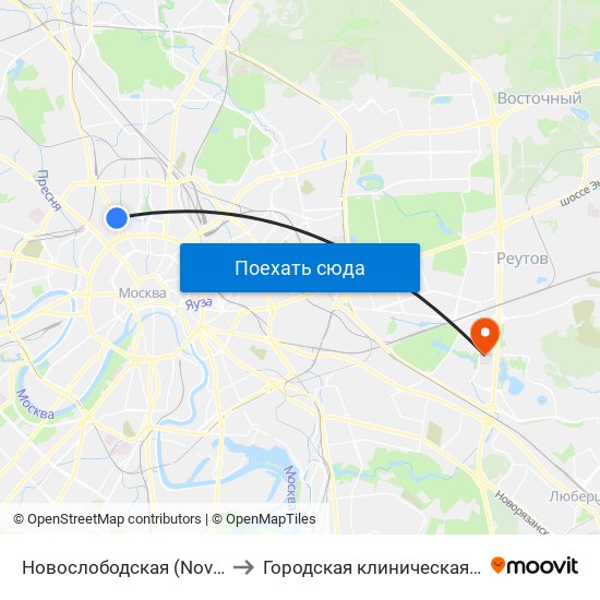 Новослободская (Novoslobodskaya) to Городская клиническая больница №15 map