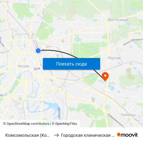 Комсомольская (Komsomolskaya) to Городская клиническая больница №15 map