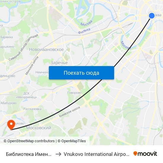 Библиотека Имени Ленина (Biblioteka Imeni Lenina) to Vnukovo International Airport (VKO) (Международный аэропорт Внуково) map