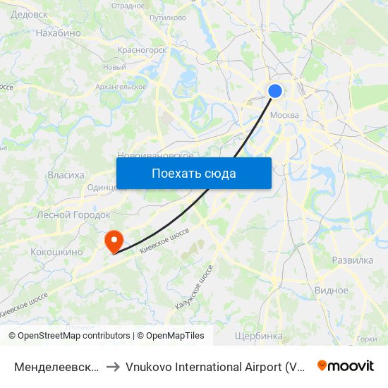 Менделеевская (Mendeleevskaya) to Vnukovo International Airport (VKO) (Международный аэропорт Внуково) map