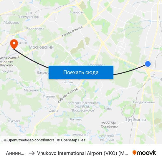 Аннино (Annino) to Vnukovo International Airport (VKO) (Международный аэропорт Внуково) map