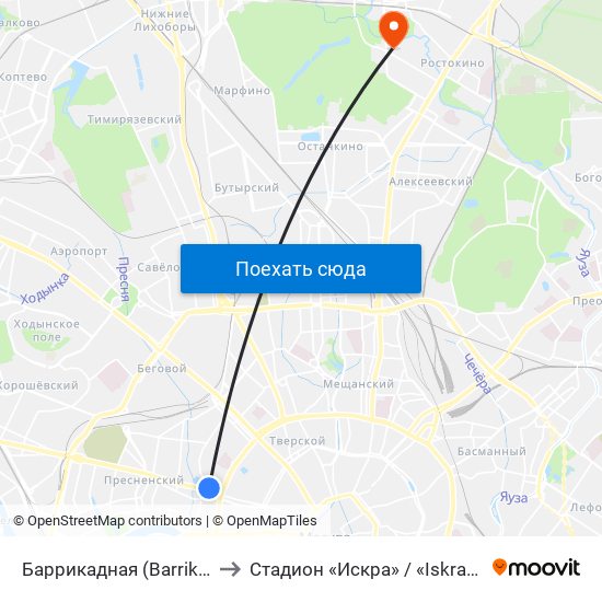 Баррикадная (Barrikadnaya) to Стадион «Искра» / «Iskra» stadium map