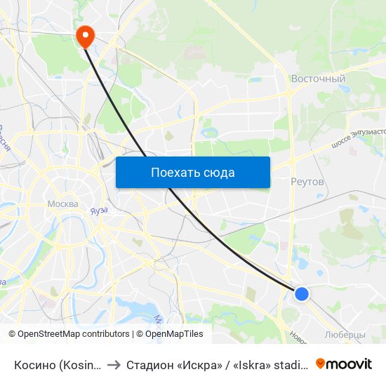 Косино (Kosino) to Стадион «Искра» / «Iskra» stadium map