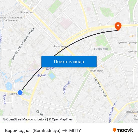 Баррикадная (Barrikadnaya) to МГПУ map