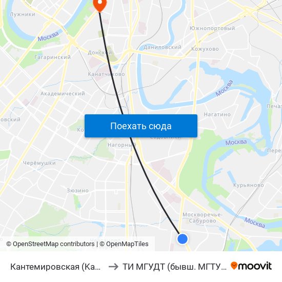 Кантемировская (Kantemirovskaya) to ТИ МГУДТ (бывш. МГТУ им. Косыгина) map
