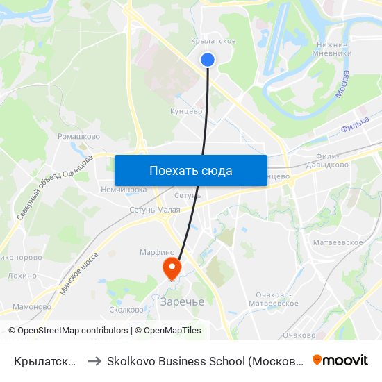 Крылатское (Krylatskoe) to Skolkovo Business School (Московская школа управления «Сколково») map