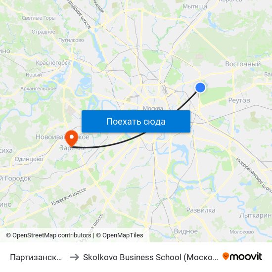 Партизанская (Partizanskaya) to Skolkovo Business School (Московская школа управления «Сколково») map