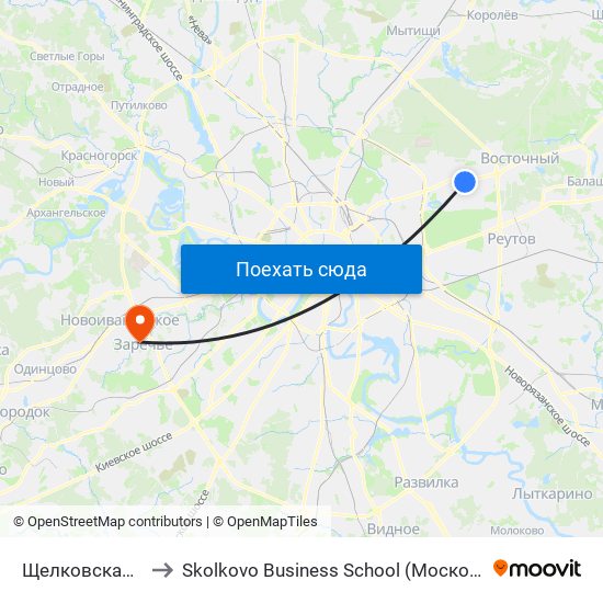 Щелковская (Schelkovskaya) to Skolkovo Business School (Московская школа управления «Сколково») map
