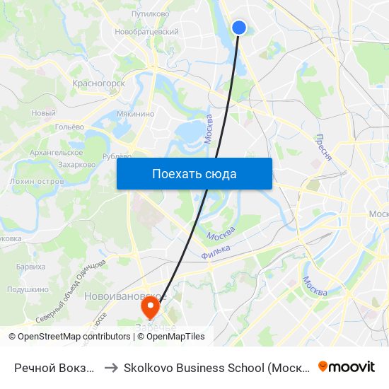 Речной Вокзал (Rechnoy Vokzal) to Skolkovo Business School (Московская школа управления «Сколково») map