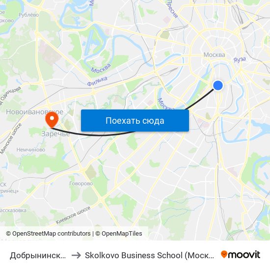 Добрынинская (Dobryninskaya) to Skolkovo Business School (Московская школа управления «Сколково») map