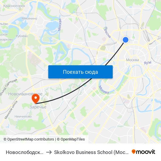 Новослободская (Novoslobodskaya) to Skolkovo Business School (Московская школа управления «Сколково») map