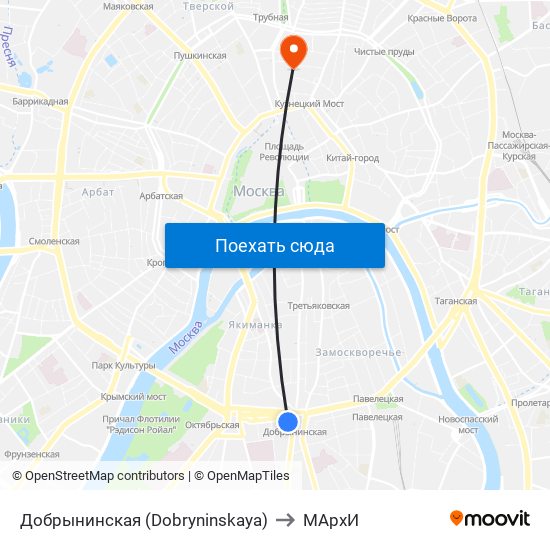 Добрынинская (Dobryninskaya) to МАрхИ map
