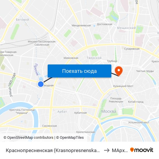 Краснопресненская (Krasnopresnenskaya) to МАрхИ map