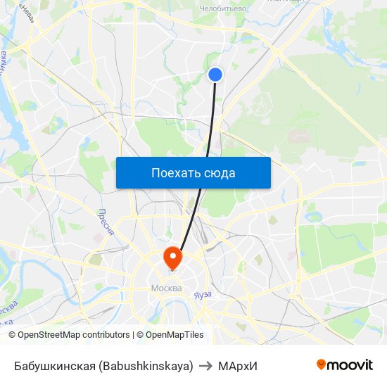 Бабушкинская (Babushkinskaya) to МАрхИ map