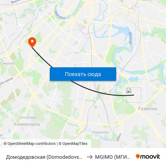 Домодедовская (Domodedovskaya) to MGIMO (МГИМО) map