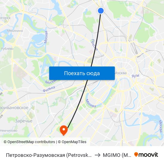 Петровско-Разумовская (Petrovsko-Razumovskaya) to MGIMO (МГИМО) map