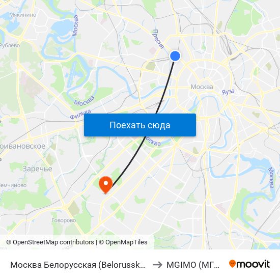 Москва Белорусская (Belorussky Station) to MGIMO (МГИМО) map