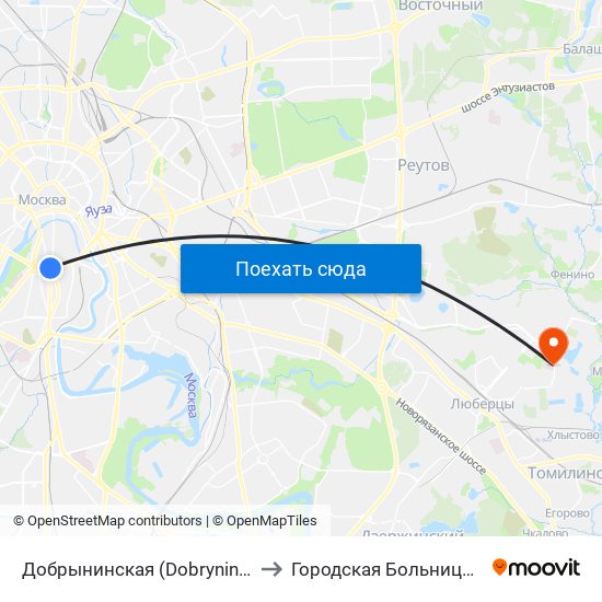 Добрынинская (Dobryninskaya) to Городская Больница №10 map