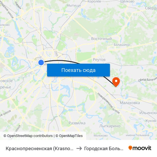 Краснопресненская (Krasnopresnenskaya) to Городская Больница №10 map