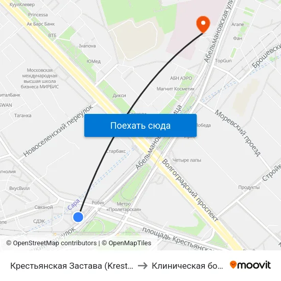 Крестьянская Застава (Krestyanskaya Zastava) to Клиническая больница N84 map