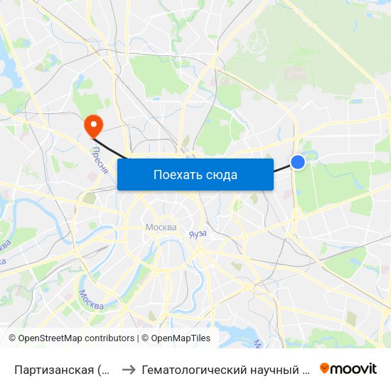 Партизанская (Partizanskaya) to Гематологический научный центр Минздрава РФ map