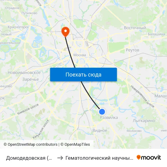 Домодедовская (Domodedovskaya) to Гематологический научный центр Минздрава РФ map