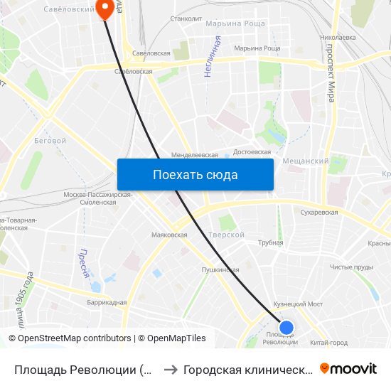 Площадь Революции (Ploschad Revolyutsii) to Городская клиническая больница №24 map