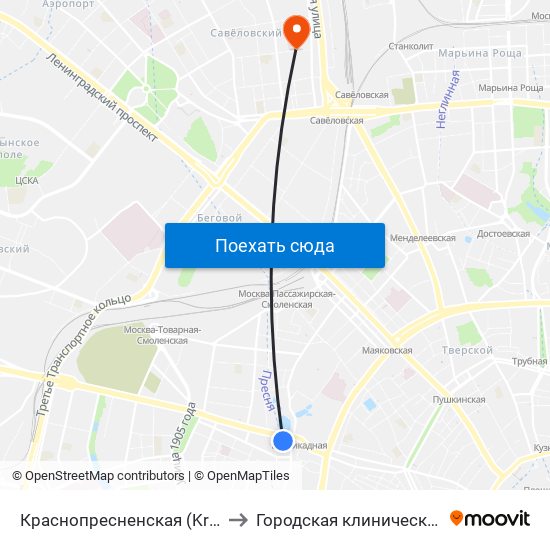 Краснопресненская (Krasnopresnenskaya) to Городская клиническая больница №24 map
