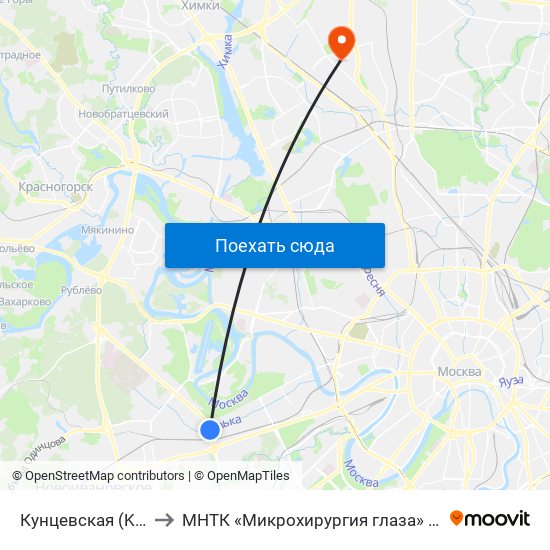 Кунцевская (Kuntsevskaya) to МНТК «Микрохирургия глаза» им. акад. С. Н. Фёдорова map