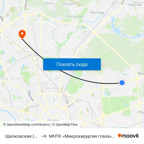Щелковская (Schelkovskaya) to МНТК «Микрохирургия глаза» им. акад. С. Н. Фёдорова map