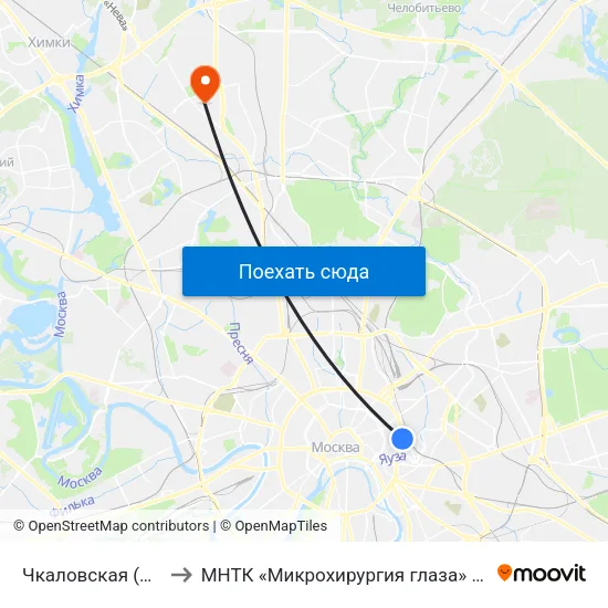 Чкаловская (Chkalovskaya) to МНТК «Микрохирургия глаза» им. акад. С. Н. Фёдорова map