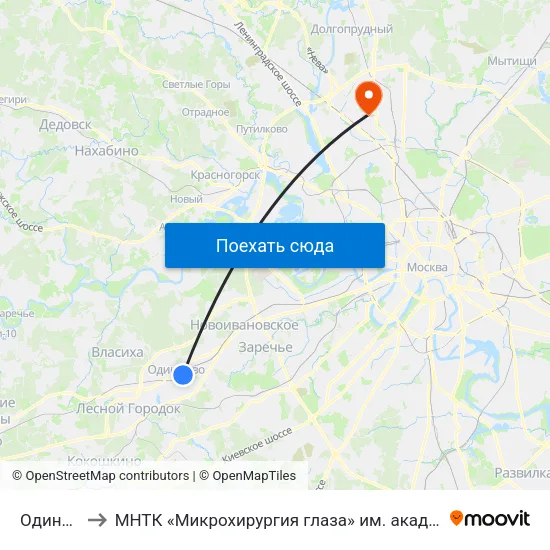 Одинцово to МНТК «Микрохирургия глаза» им. акад. С. Н. Фёдорова map