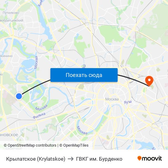 Крылатское (Krylatskoe) to ГВКГ им. Бурденко map