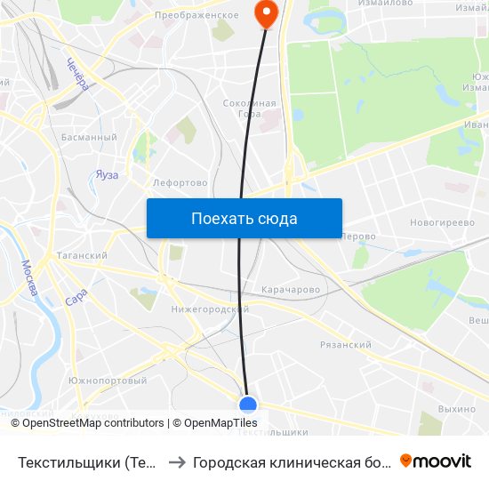 Текстильщики (Tekstilschiki) to Городская клиническая больница № 36 map