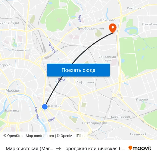 Марксистская (Marksistskaya) to Городская клиническая больница № 36 map