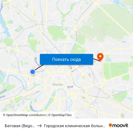 Беговая (Begovaya) to Городская клиническая больница № 36 map