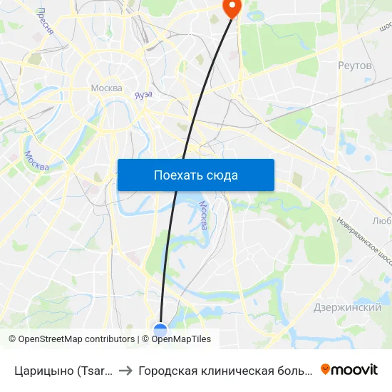 Царицыно (Tsaritsyno) to Городская клиническая больница № 36 map